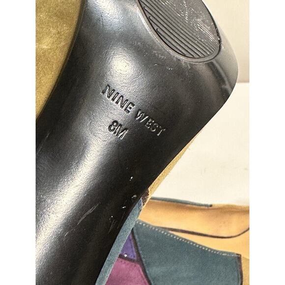 Nine West Kaspiao Open Toe Suede High Heel Dopamine Patchwork Size 8M Y2K - Picture 14 of 16